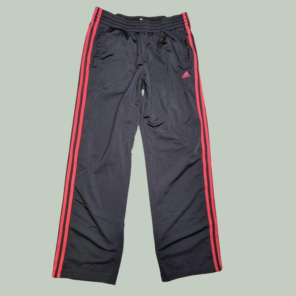 Adidas Mens Black Red Snap Button Track Pants 3 Stripe Athletic ATV001 Size M